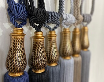 French curtain tiebacks Tassels French Decor frothy pom poms. pinkgold vintage pair of 1940/'s curtain ties fluffy holdbacks