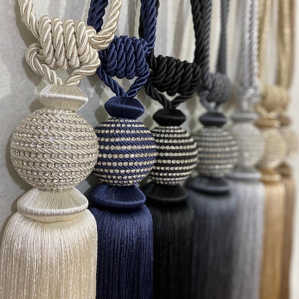 Swarovski Crystal Curtain Tiebacks: Handmade Rope Tassels (Set of 2)