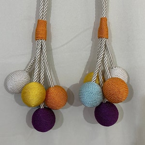 Cotton Rope Curtain Tiebacks: Colorful Ball Accents, Set of 2