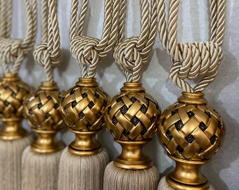 2-Pack Pumpkin Ball Curtain Tiebacks – Adjustable Fabric Drapery Holdbacks, No-Drill Farmhouse Decor