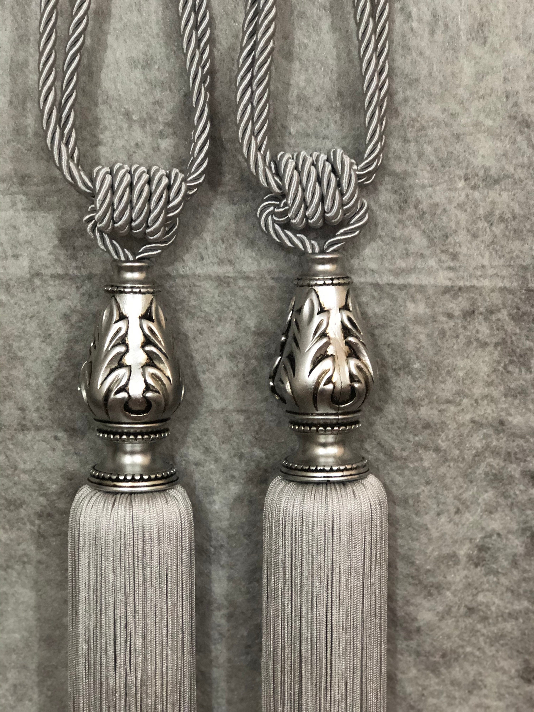 Pack of 2 Curtain Tie Back Silver Tie Backs Silver Home Decor Gray Curtain  Tie Silver Holdback Tie Backs Curtain Holdbacks 