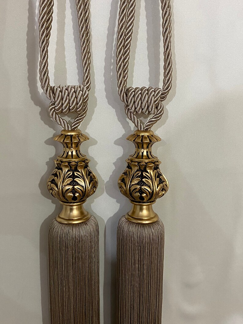Pack of 2 Gold Curtain Tie Backs Gold Tie Backs Drapery Etsy