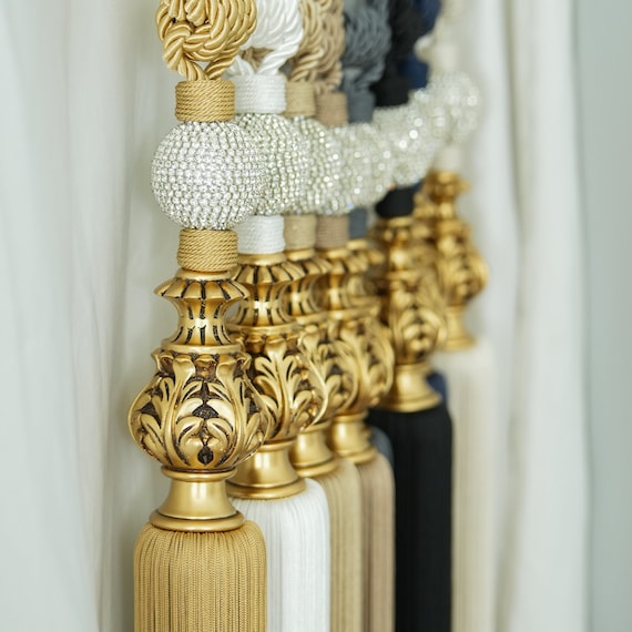 Gold Curtain Tiebacks with Swarovski Stones - Luxury Window Decor (Pack of 2)