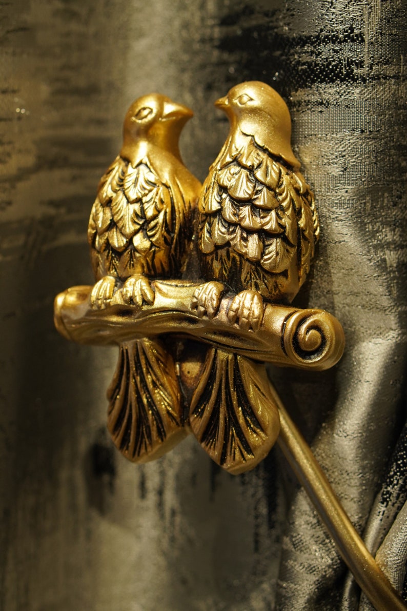 Gold Pack of 2 - Bird Tie Backs - bird holdbacks - curtain holder - home decor - Tie Back Living Room - Gold curtain decor