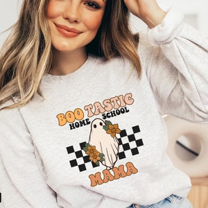 koszulka do nauki w domu na Halloween, koszulki do nauki w domu na jesień, bluza dla mamy uczącej w domu, koszulka retro z powrotem do nauki w domu