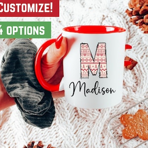 christmas mug, christmas monogram mug, personalized initial mug, custom name coffee mug christmas gift, family christmas mug