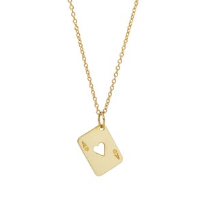 Herz As Halskette 14k Gelbgold, Spielkarte, Poker, Anhänger, Liebe, Herzkette, Hingabe, Valentinsgeschenk, Kartenspiel, Herz