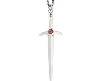 Collar de espada de plata esterlina con piedra preciosa: colgante de hoja hecho a mano