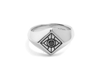 Vision Signet Ring (Black Diamond or Ruby Eye) in Sterling Silver