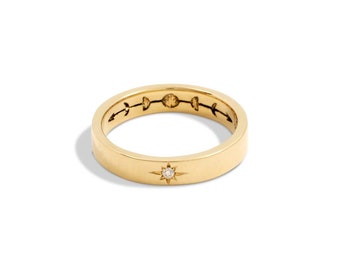 Sun & Moon Ring -14K Yellow gold, moon phase ring, sunburst, starburst, moon engraving