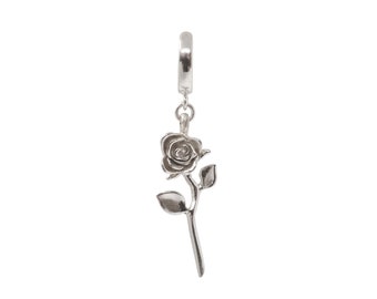 Rose Hoop Earring - Sterling Silver (Single) , Rose Jewelry, Silver Rose