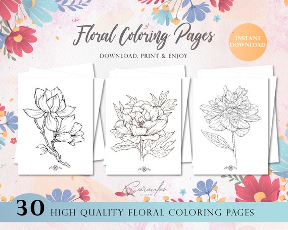 Flower Coloring Pages for Adults Printable, Adult Coloring Pages, Floral SIMPLE  Coloring Book for Adults, Digital Coloring at Home Activity 