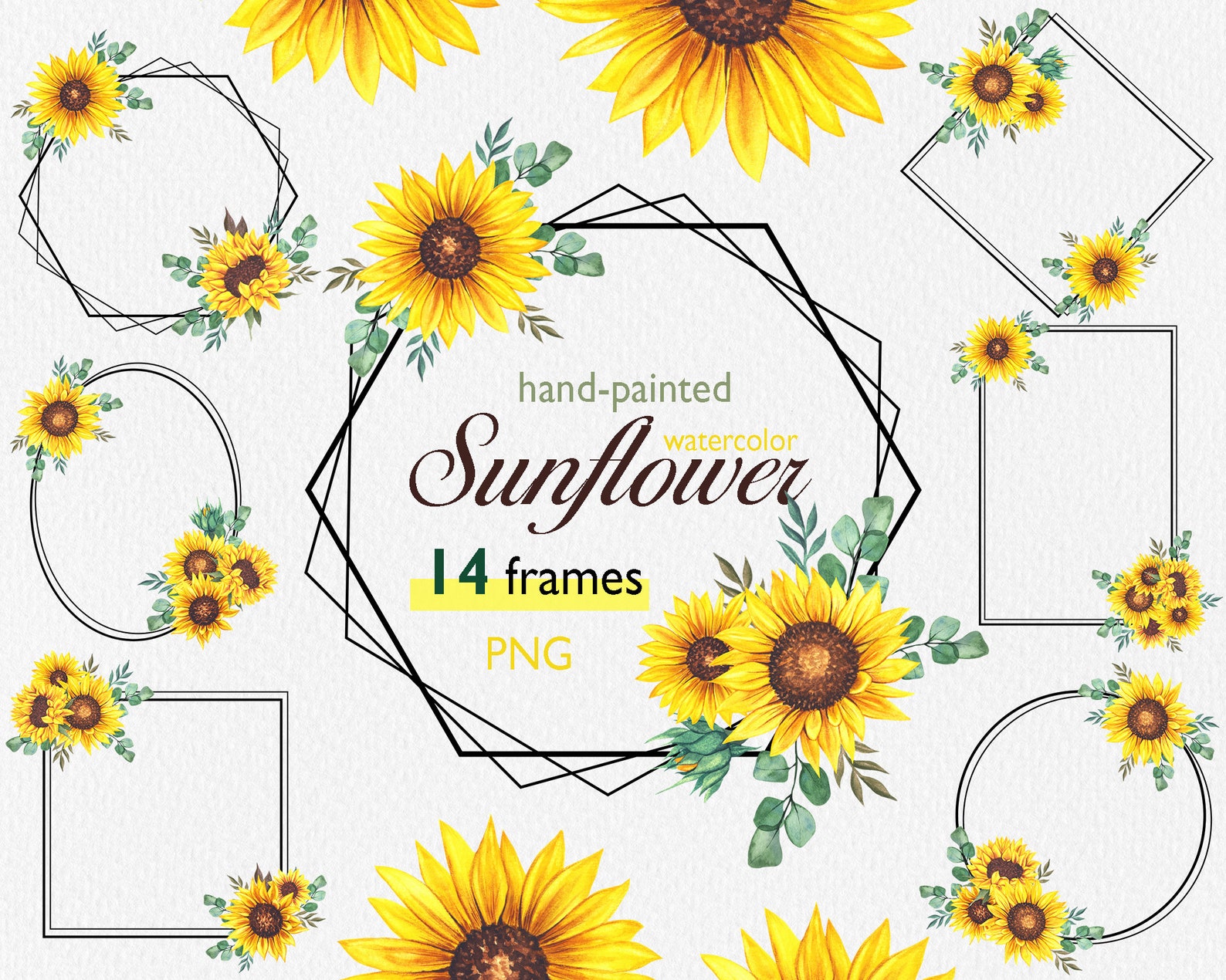 Geometric Sunflower Frames, Floral Frame PNG, Rustic Frames PNG, Floral