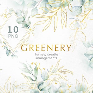 Aquarel groen, groen goud Eucalyptus Frames, Eucalyptus grens, WeddingI uitnodiging bloemen clipart, groen PNG, eucalyptus bladeren