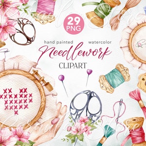 Needlework Clipart, Embroidery Clipart, Handmade Clipart,Needle Logo Design, Tailor Logo, Watercolor Clipart, Handmade Logo Design, Hoop PNG