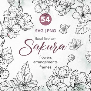 花の線画イラスト、植物の SVG クリップアート、桜の線画、ウェディング フラワーのアウトライン、花の SVG、花の線画 srt SVG、ベクター フラワー