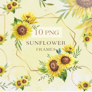 Watercolor Sunflower Frame PNG clipart, Floral frame PNG, Rustic frames, Floral Wedding frames, Sunflower GEOMETRIC, Sunflower Sublimation