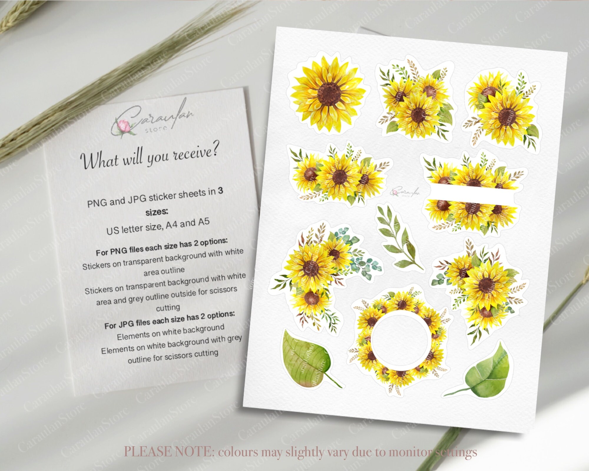 SUNFLOWER Stickers WATERCOLOR Sunflower Sticker Sheets Etsy