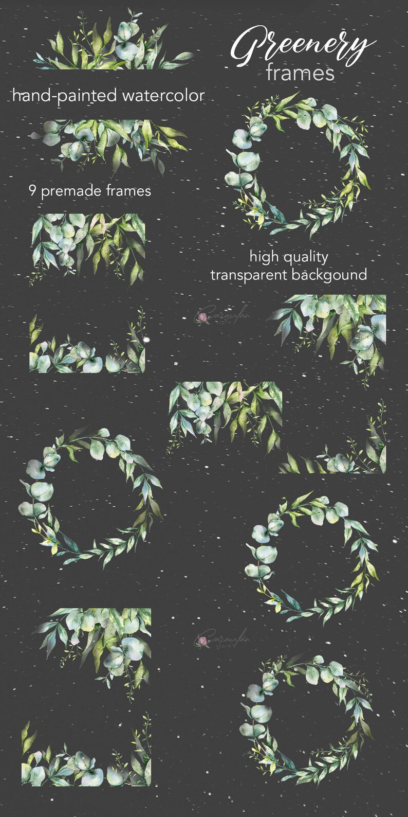 Watercolor Greenery Frames, Greenery Borders, Green Leaves PNG Clipart ...