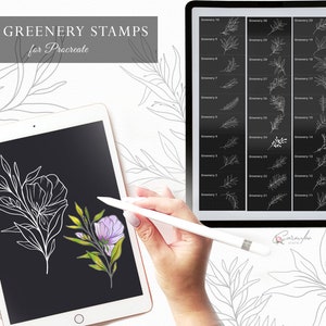 Procreate GREENERY STAMPS, Procreate Floral Brushes, Greenery Brushes, Botanical Stamps, Tattoo Custom Stamps, Floral Brushes for Procreate