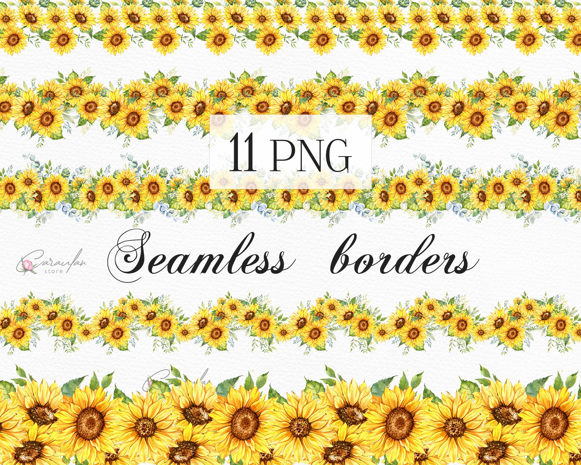 Sunflower Borders, Watercolor Sunflower Clipart, , Sunflowers PNG