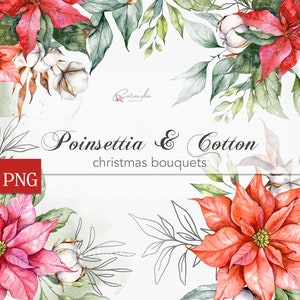 Christmas watercolor clipart, Christmas watercolor bouquets, Winter Holidays Watercolor png, Poinsettia Watercolor, Christmas Flowers