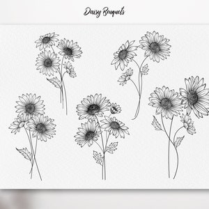 Daisy Line Art PNG Line Art Flowers Floral bouquets wedding | Etsy