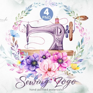 Sewing Machine Logo, Vintage Sewing Machine, Logo Watercolor Sew Machine,  Bow Fashion Logo, Boutique Logo, Premade Logo Design, Vector Logo -   Singapore