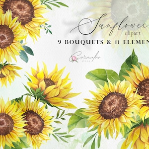 Sunflower Clipart Watercolor, Watercolor Sunflower Bouquets, Watercolor Flowers, Fall Sunflowers, Floral Bouquets, Wedding Invite Clipart