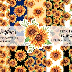 Watercolor Sunflower Seamless Pattern, Sunflower DIGITAL PAPER, Printable Sunflower background, Scrapbook paper, Sunflower Sublimation Paper