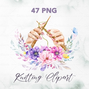 Clipart per maglieria ad acquerello, Clipart per uncinetto, Logo per maglieria PNG, Forniture per maglieria, Clipart di artigianato, Kit per il marchio a maglia, clipart fatte a mano