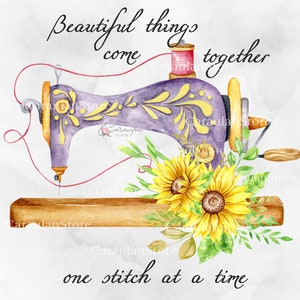 Beautiful things come together one stitch at a time, sewing machine sublimation png, floral sewing machine design, sewing logo clipart png