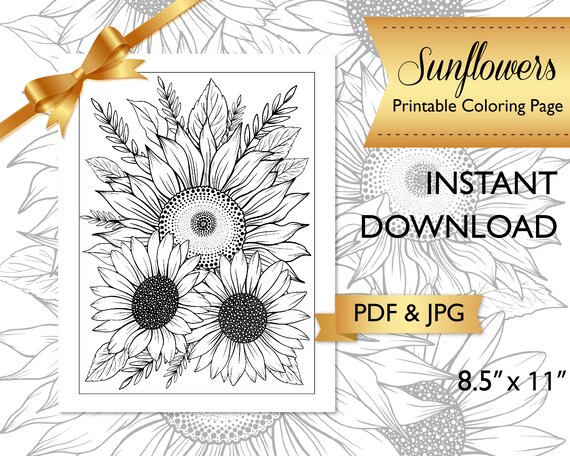 Printable Adult Coloring Page Flower Coloring Page for | Etsy