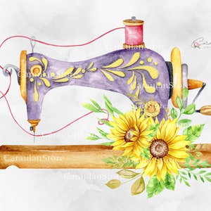 Sewing Machine with SunFlowers Sublimation Design, sewing machine sublimation png, floral sewing machine design, sewing logo clipart png