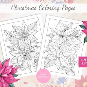 Christmas Coloring Pages, Poinsettia Coloring, Adult Coloring Pages, Floral Coloring Pages for adults, Coloring at Home, Home Activity