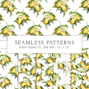 Lemons Digital paper, Lemons seamless pattern, Lemon background, Scrapbook paper, Lemons printable paper, Citrus Seamless background JPG