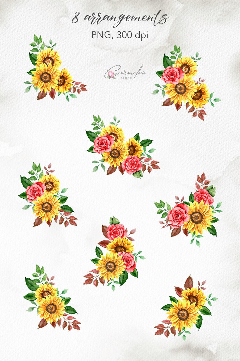 Sunflower Clipart PNG Sunflowers and Roses Red Roses Etsy