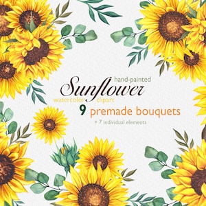Sunflower Clipart, Sunflower Bouquets, Watercolor Sunflowers PNG, Sunflower Bouquets PNG, Sunflower Arrangement, Sunflower for sublimation