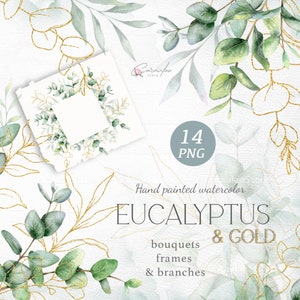 Watercolor Eucalyptus Clipart, Greenery clipart set, Eucalyptus Frame, Eucalyptus Border, Green Leaves Branch, Floral Wedding Invitation DIY