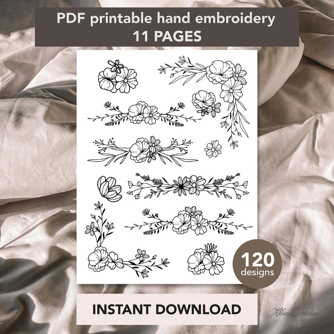 Printable Stick and Stitch Floral Embroidery Pattern, Hand Embroidery ...