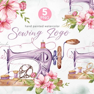 Sewing Logo Watercolor, Vintag Sewing Machine Sublimation Design, Sewing Premade Logo, Needle Logo Design, Tailor Logo, Watercolor Clipart