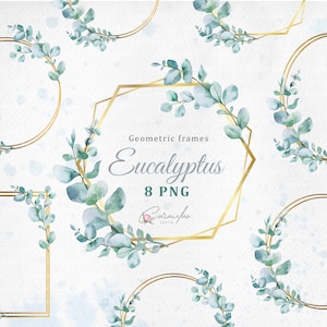 Gold Eukalyptus Rahmen PNG, Aquarell Eukalyptus grün PNG, geometrische Rahmen, Aquarell Eukalyptus Clip Art, grüne Blätter Zweige PNG