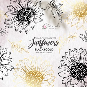 Girasole SVG, Line Art Flowers, Girasoli Line Art PNG, Girasoli in bianco e nero, Clipart matrimonio, Fine Line Art SVG, Botanical Line Art