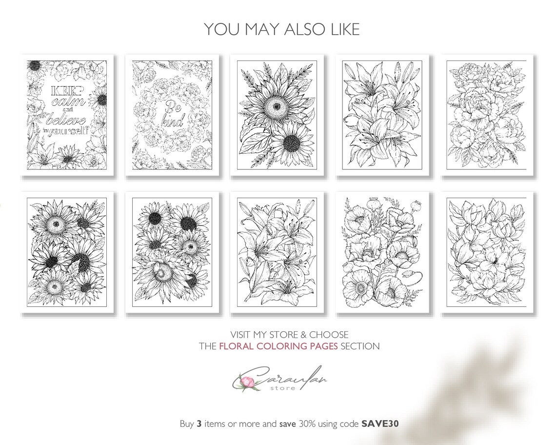Flower Coloring Page for Adults, Printable Adult Coloring Page, Roses ...