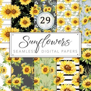 Sunflower paper, Sunflowers seamless pattern, Sunflower sublimation background, sunflowers digital paper, sunflowers printable paper