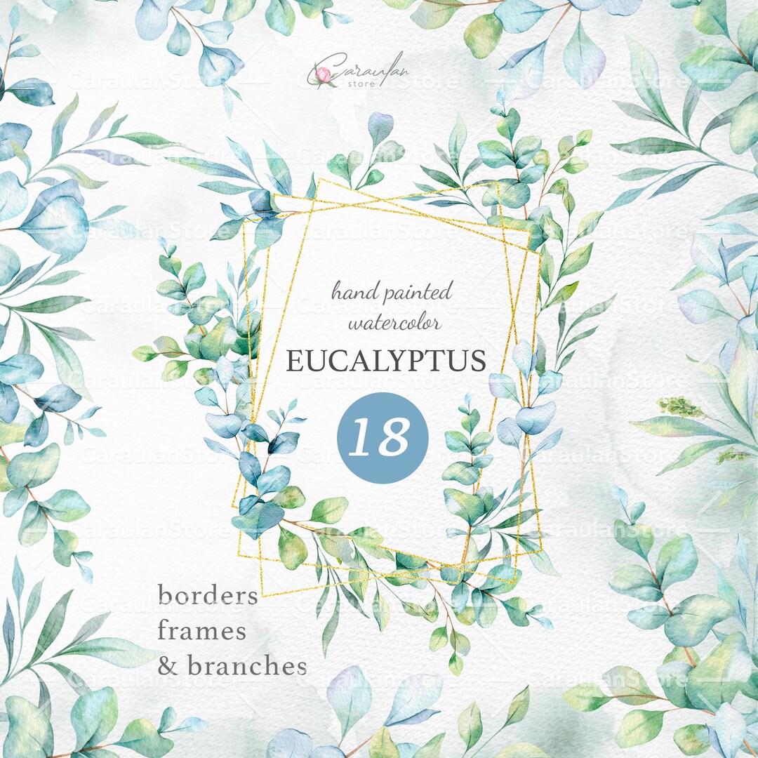 Watercolor Green Eucalyptus Frame PNG, Gold Eucalyptus Greenery PNG ...