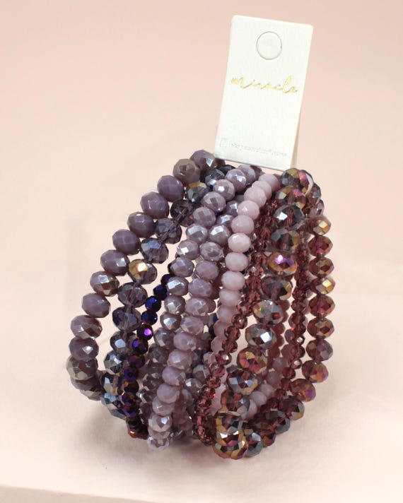Set Braccialetti Elastici Bohémien Con Perline Di Cristallo - Multistrato Colorati - Gioielli Donna Fatti A Mano - 3