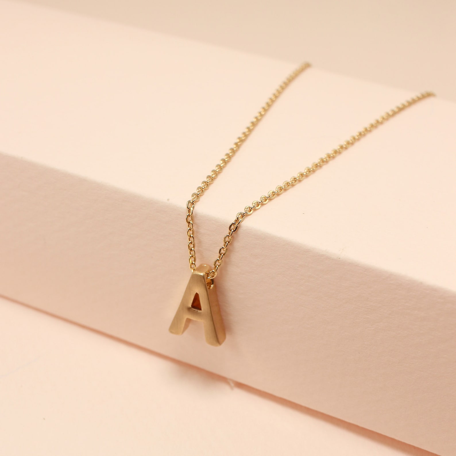 14K Gold-plated Initial Letter Pendant Necklace; Block Satin Finish ...