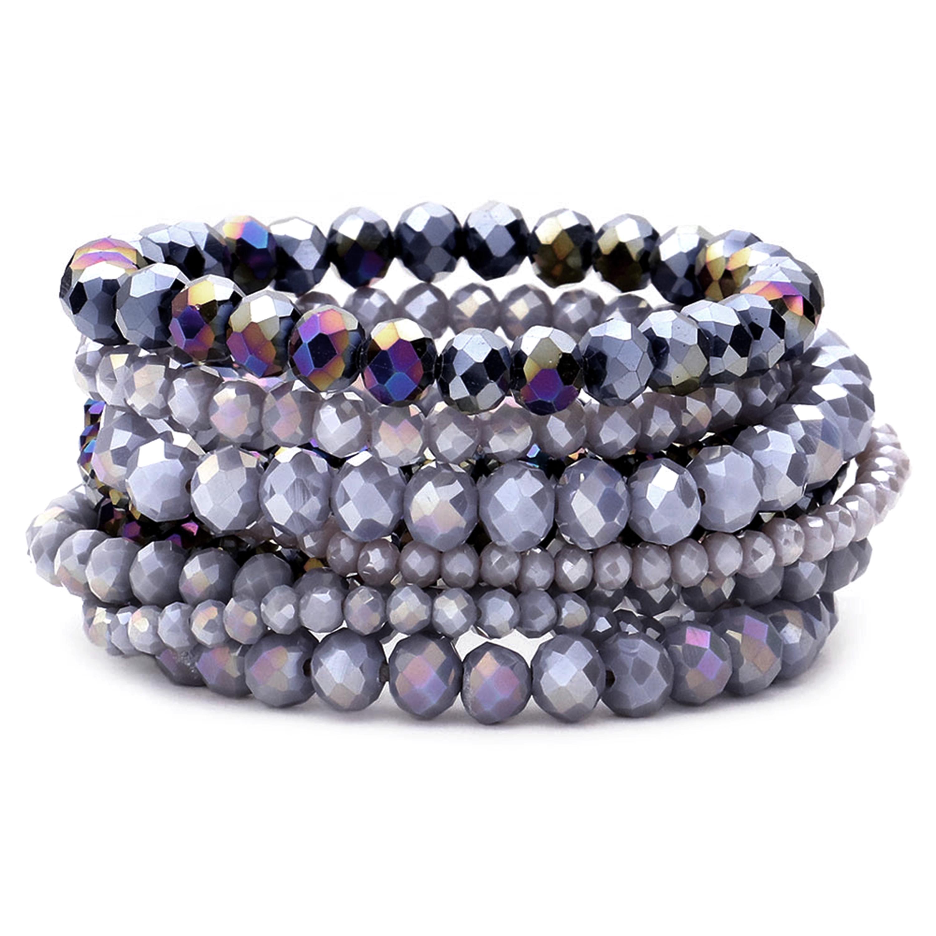 Set da 19 braccialetti elastici in perline di vetro colorate, stile