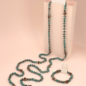 60&quot; Knotted 8mm Glass Beads with Leopard Crystal Ball Long Necklace.